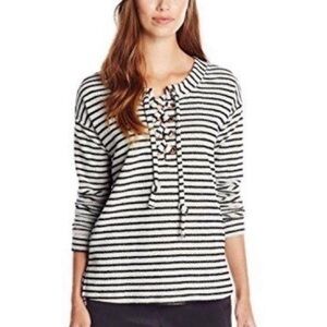 Sanctuary Preppy Beacon Stripe Lace-Up French Terry Pullover Sweater